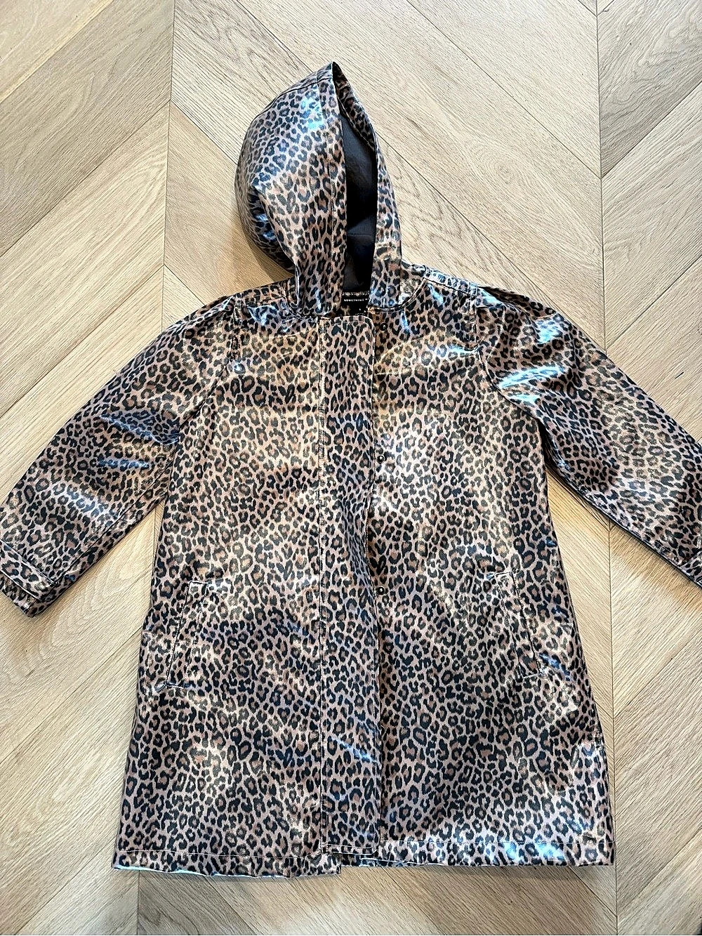 Something Navy Hooded Leopard Print Raincoat Leopard Print Hooded Coat Size 6